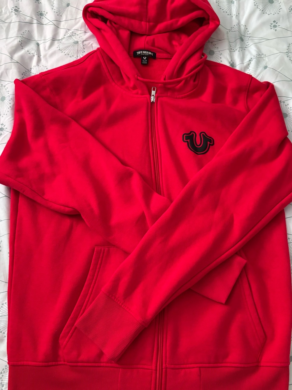 True Religion Bright Red Zip-Up Hoodie with Black Logo